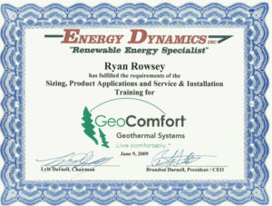 Certificate of Geo comfort on display