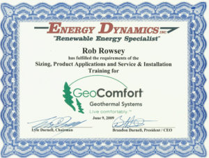 Certificate of Energy Dynamics on display