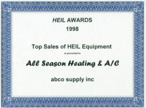 Certificate of top sales heil equipment on display