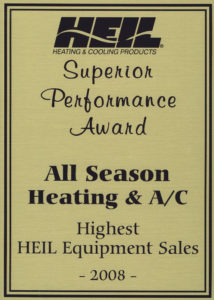 All season heating & ac superior performance award.