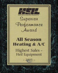 All season heating & ac superior performance award.