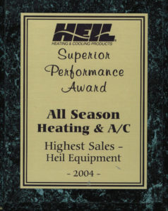 All season heating & ac superior performance award.