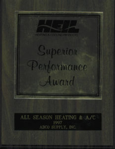 A plaque with the words superior performance award.