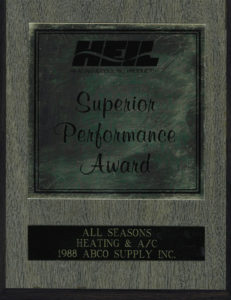 A plaque with the words superior performance award.