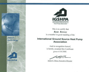 A certificate for the international ground source heat pump association.